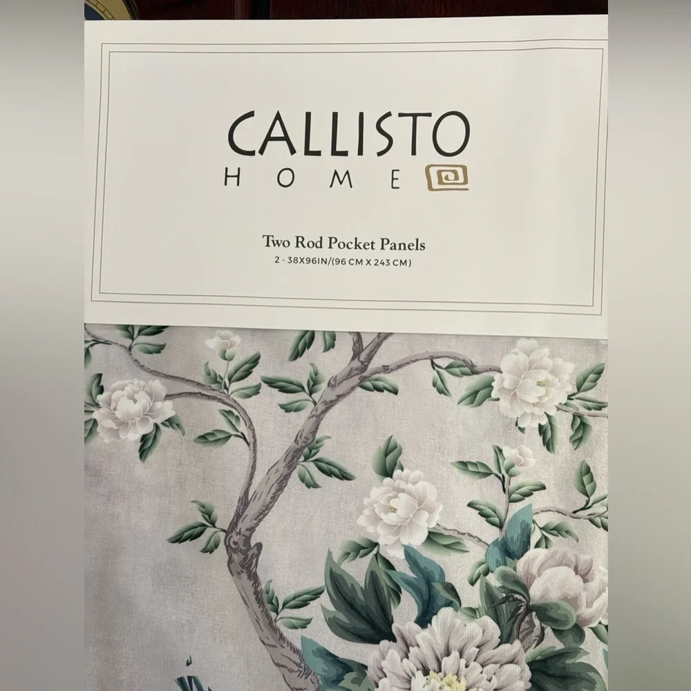 Callisto Velvet Floral Crane Drapers Back Top Grey 2 Window Curtain Panels 38x96
